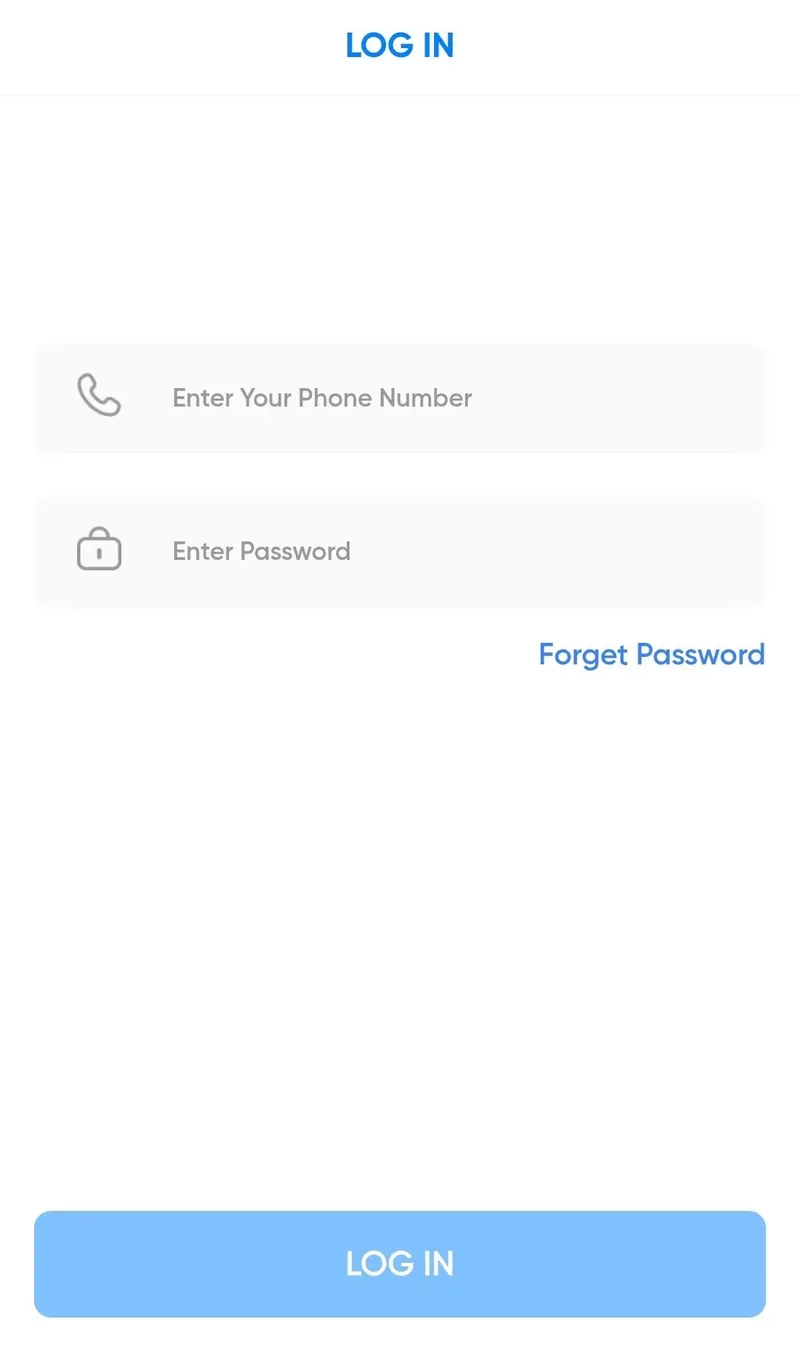 ShowPay login screen example with phone number and password fields